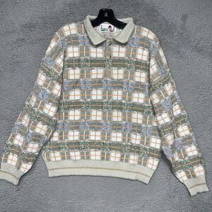 VTG Florence Tricot Sweater Men's Sz L Plaid 3D Textured Coogi Collared Pullover